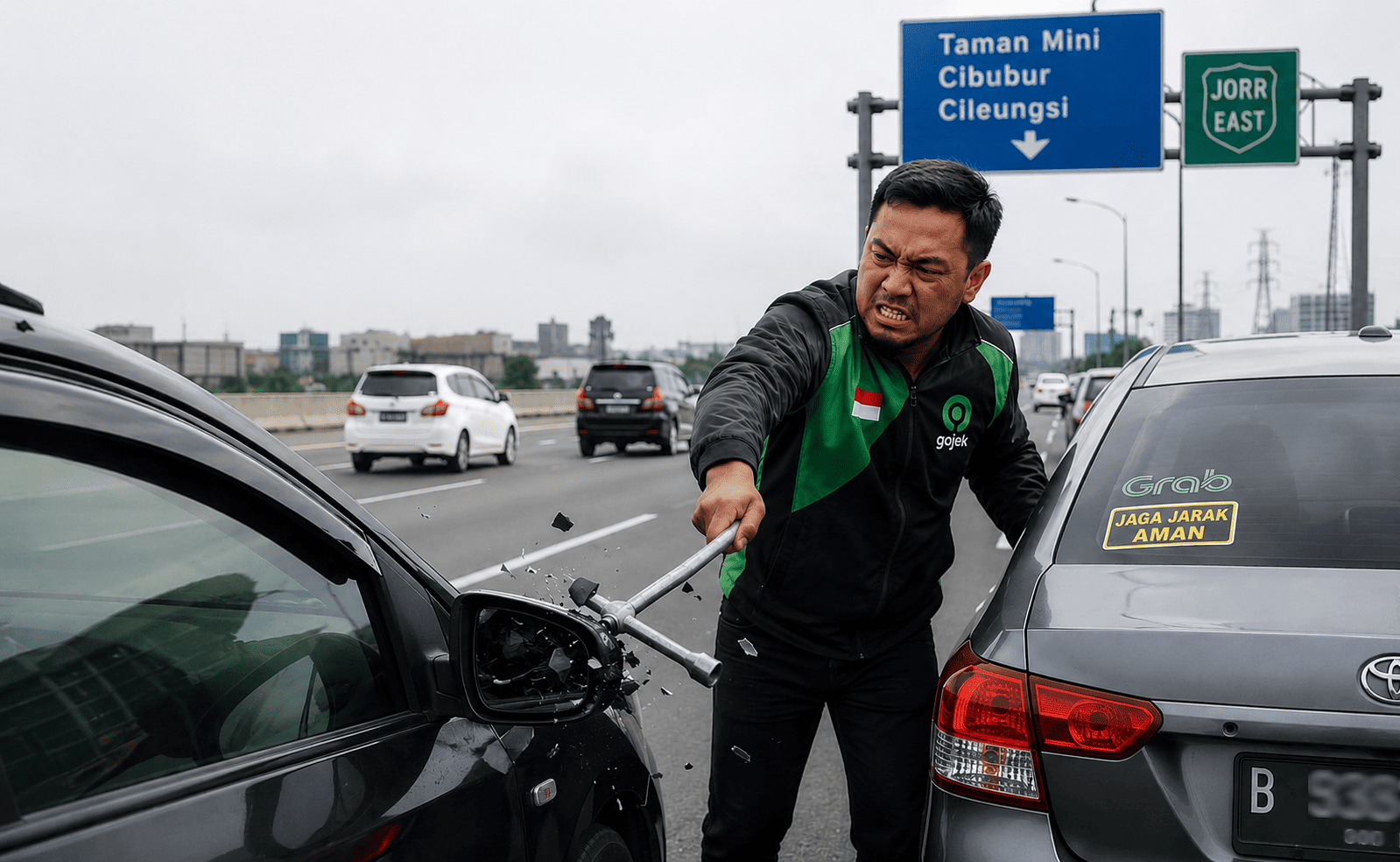 Viral! Emosi Tak Bisa Menyalip, Pengemudi Mobil Sigra Sengaja Serempet dan Hantam Spion Korban di Tol JORR
