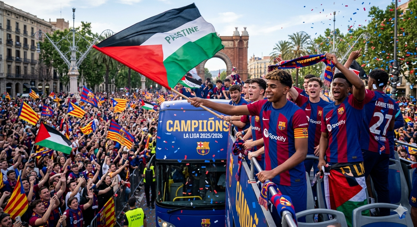Bintang Barca Lamine Yamal Tuai Pujian Usai Kibarkan Bendera Palestina di Parade Juara La Liga