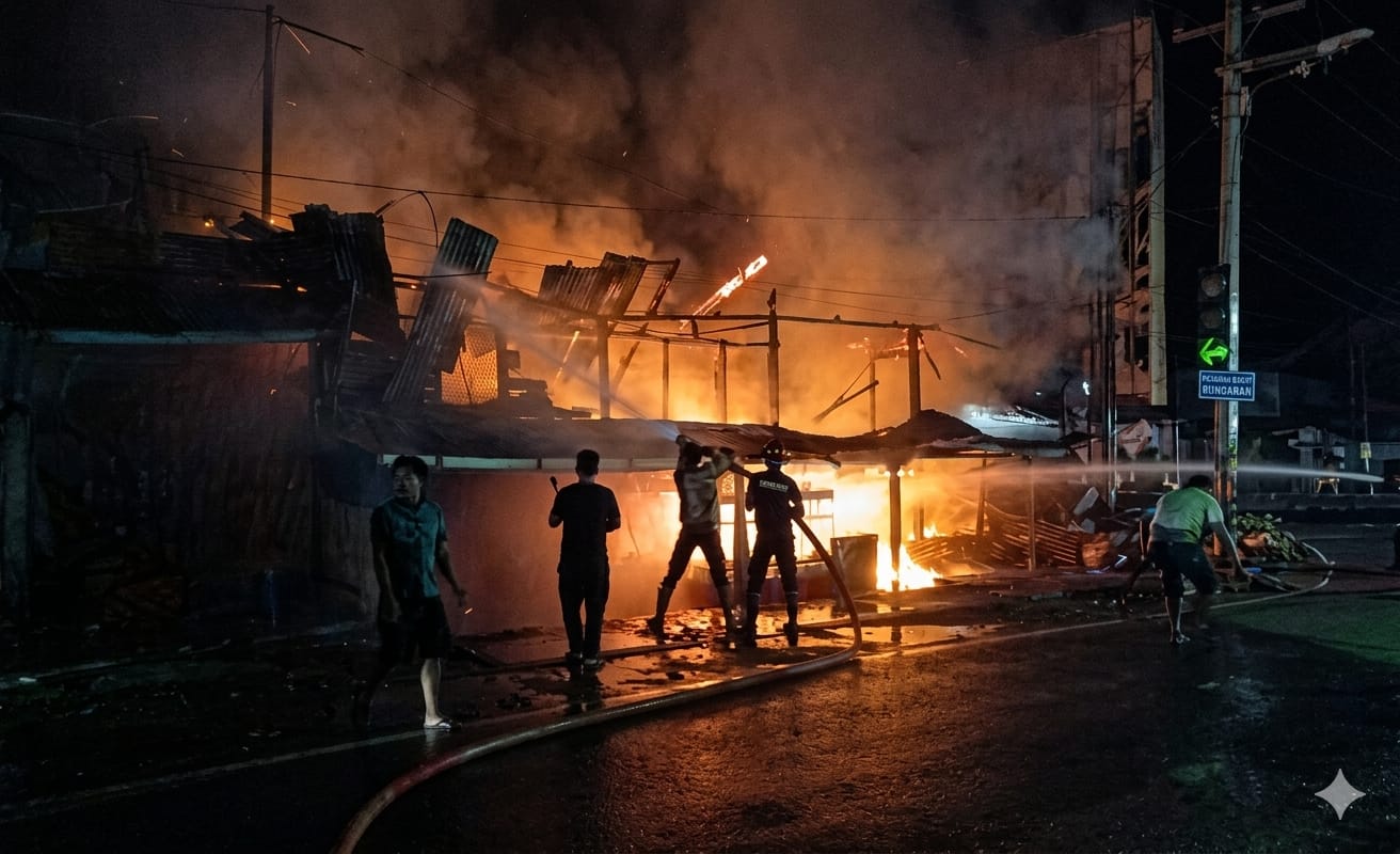 Tiga Ruko di Bundaran Simpang Empat Pasaman Barat Hangus Terbakar Malam Ini