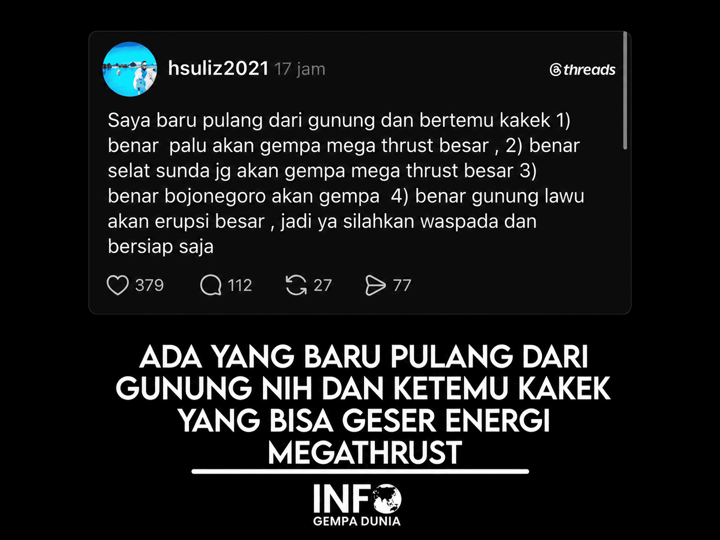 Tangkis Narasi Ramalan Kakek Misterius, Publik Diminta Rujuk Data PVMBG
