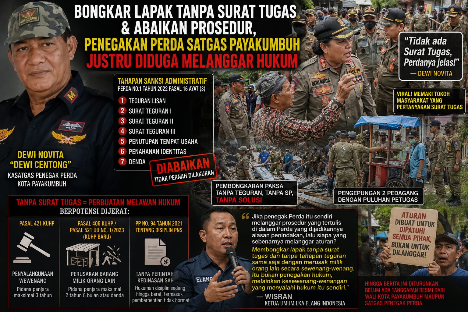 Bongkar Lapak Tanpa Prosedur, Penertiban Satpol PP Payakumbuh Malah Diduga Langgar Hukum